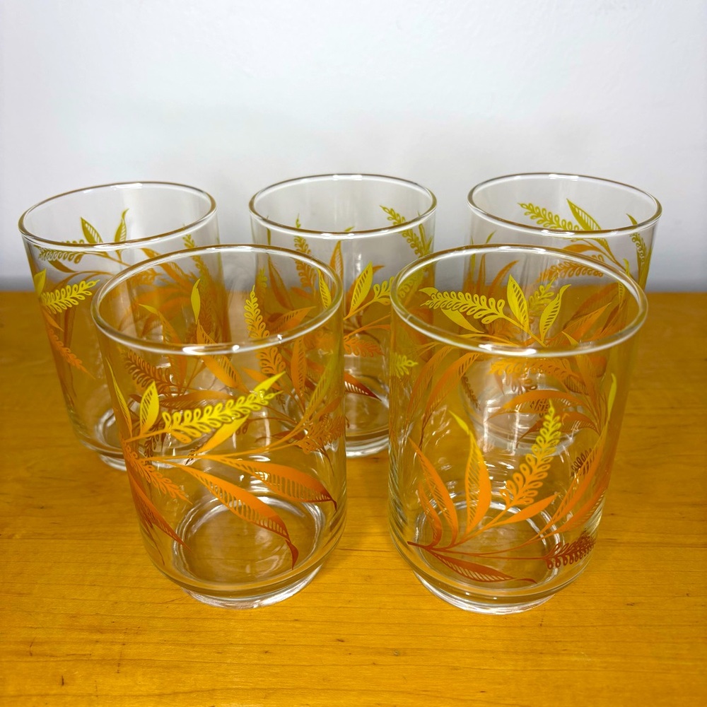 Lot 5 Vintage Libbey Juice Glasses 6 oz Golden Wheat 4" Orange Yellow Ombré